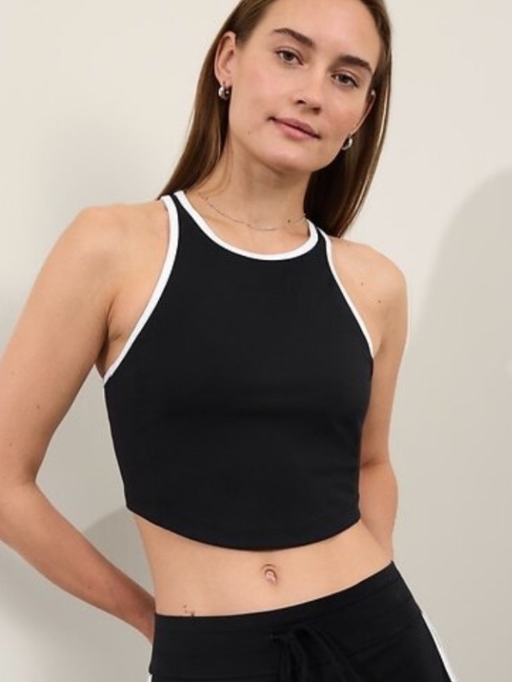 Athleta Black Crop Seabreeze Tankini with White Edge NWT! Size M